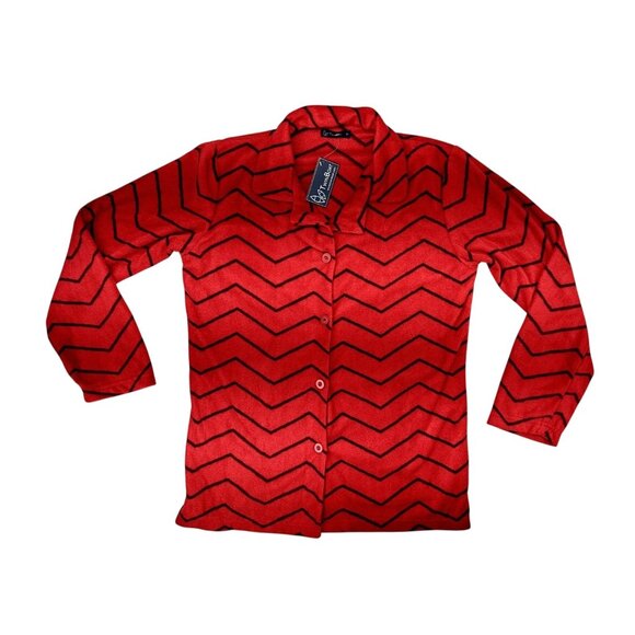 Noble Mount Pajamas Women Size Medium Microfleece Long Sleeve Black Red Chevron - Picture 2 of 9